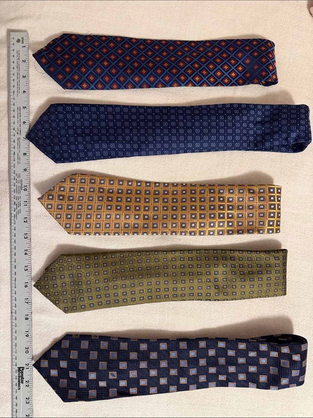Assorted Geometric Pattern Men's Ties in Navy, Gold, Olive, Red